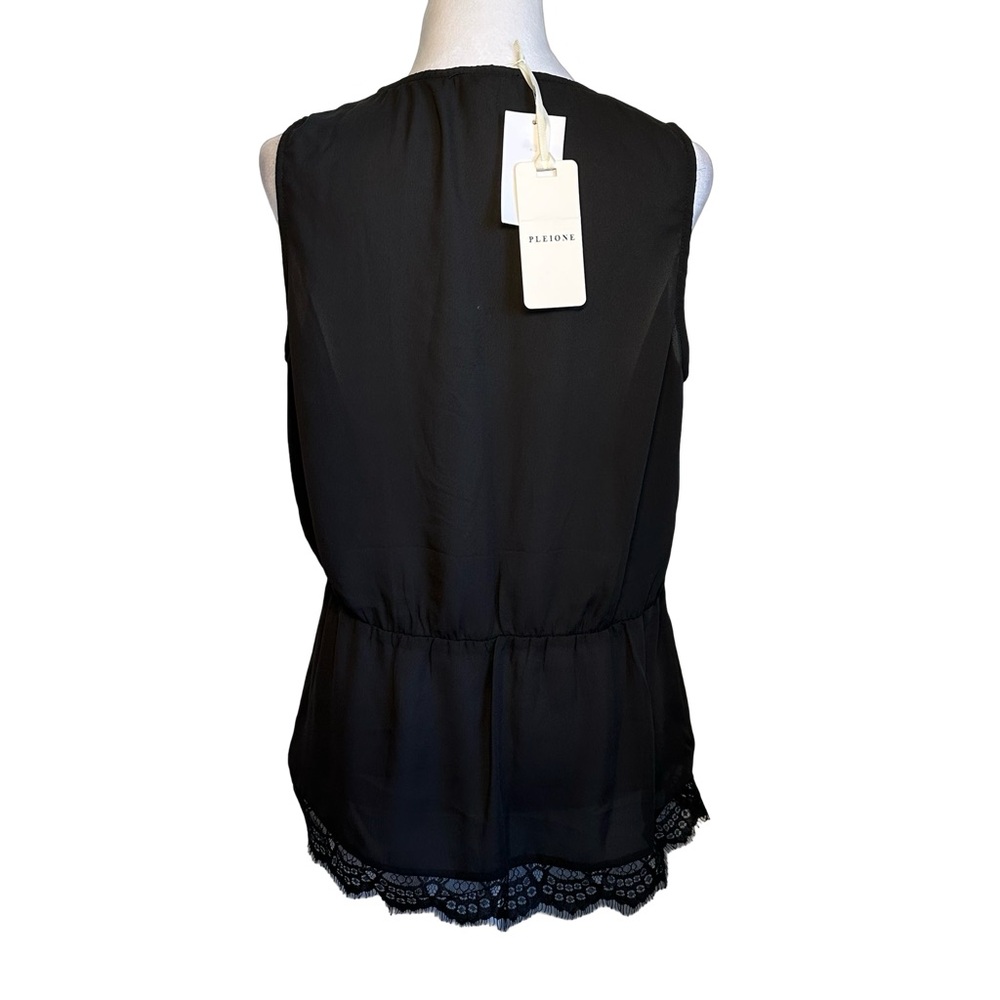Pleione NWT Black Lace Accent Faux Wrap Sleeveless Cami Tank Top Size Medium - Picture 6 of 13